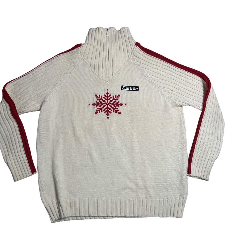 Eisbar Sport Vintage Merino Wool Blend Ski Sweater Cream Red Snowflake Mens XL‎